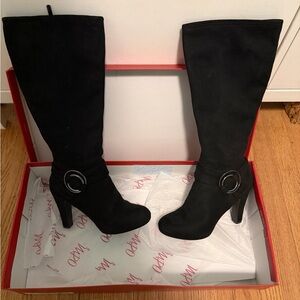 Impo Black Over the Knee Boots with Black Buckle Detail